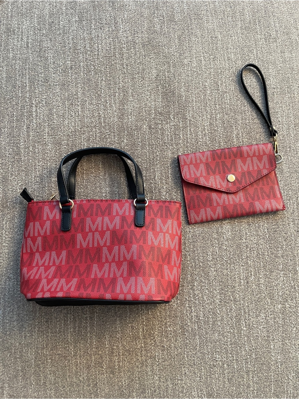 Red MM Monogram Tote and Wristlet Set